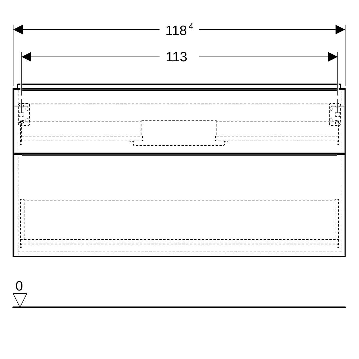 Meuble sous lavabo 120 cm 1 cuve Geberit iCon 2 tiroirs Blanc mat