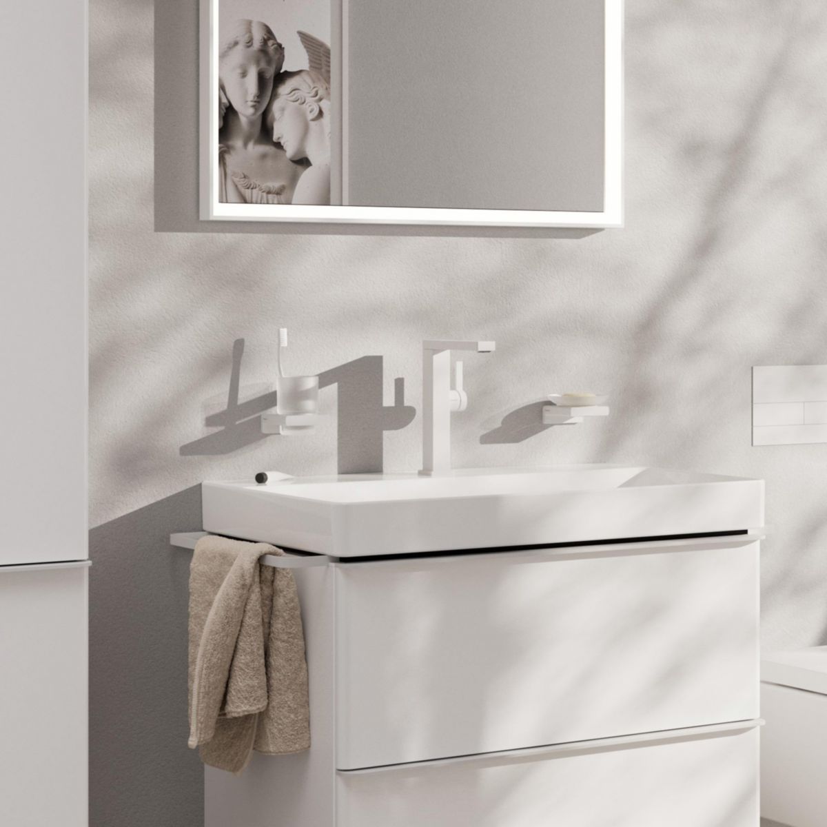 Mitigeur lavabo 210 Tecturis E Fine CoolStart avec bec pivotant et bonde Push-Open Blanc mat Réf. 73060700