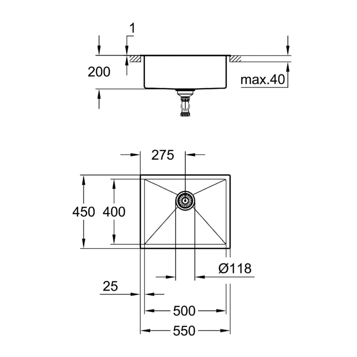 Évier en acier inoxydable K700 Inox GROHE 31726SD0