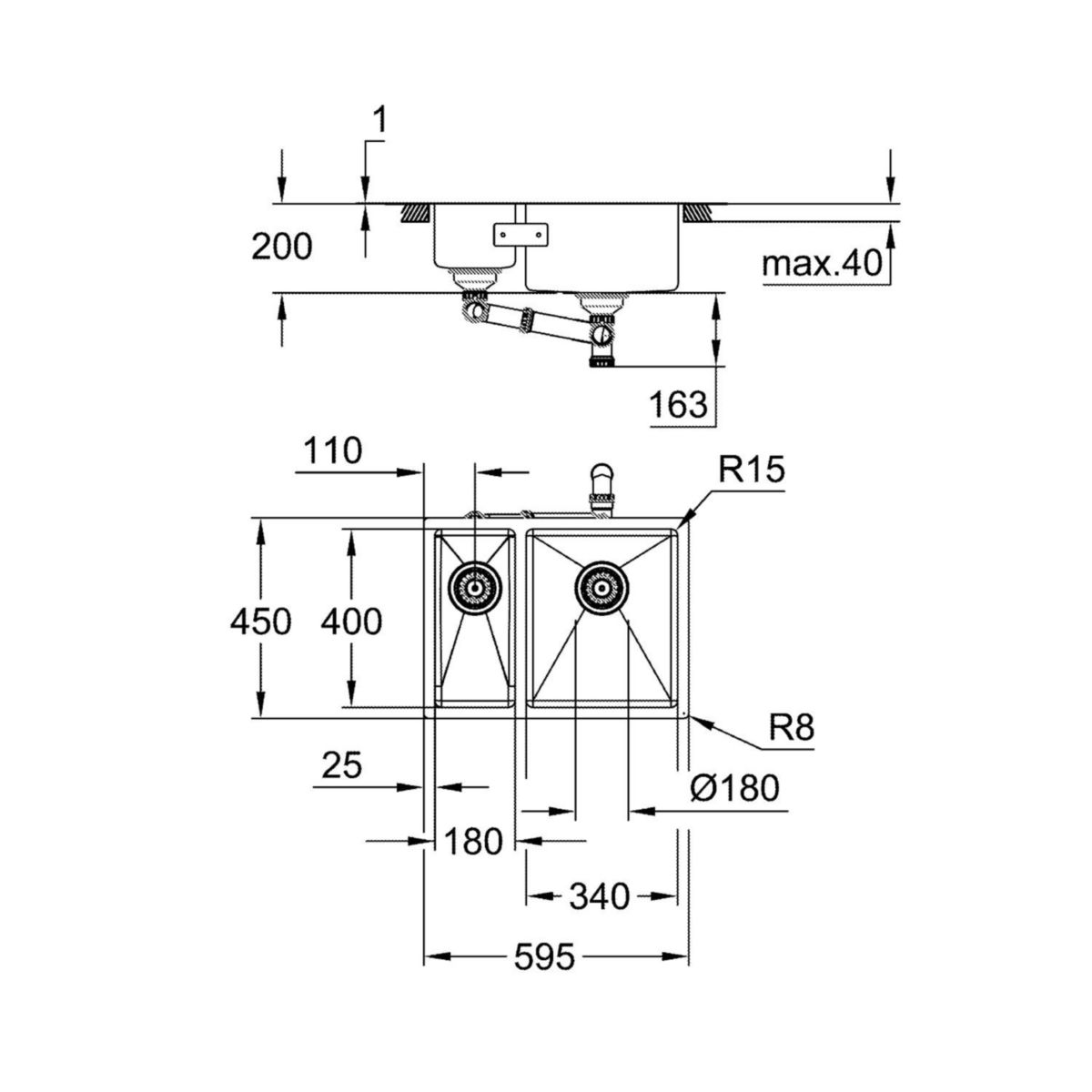 Évier en acier inoxydable K700 à encastrer par dessous Inox GROHE 31576SD1