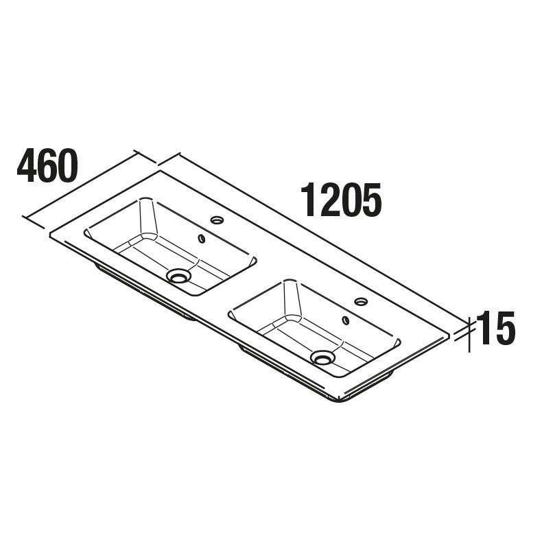 Plan vasque VILNA 1205 doppelt sans siphon ni bonde de vidage clic-clac MINERALSOLID MAT 1205 x 460 x 15 mm réf : 91237