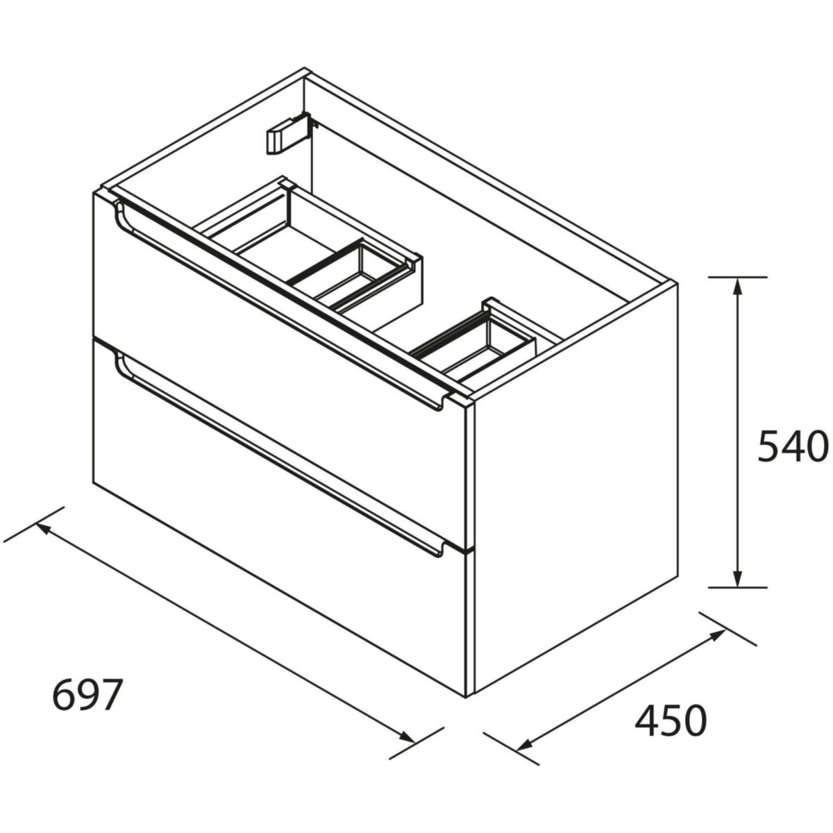 Meuble MONTERREY 700 2 tiroirs métallique L.70 x H.54 x P.45 cm finition pin bahia réf : 96470