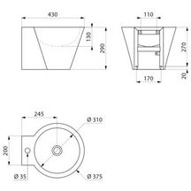 Lavabo suspendu inox MINI BAILA trou robinetterie Ø35 sans trop plein finition noir mat Réf. 121180BK