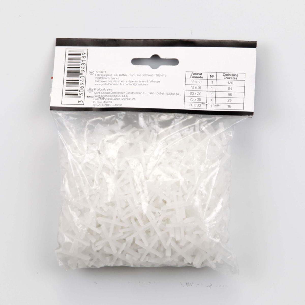 Croisillon plein de 2 mm sachet de 500 pièces Novipro