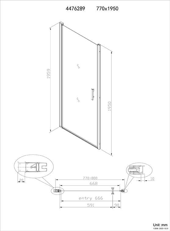 Paroi de douche Alterna Concerto Access sans seuil pivotante ouverture totale profilés noir mat 80 cm verre transparent