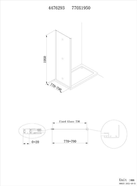 Retour fixe pour paroi de douche Alterna Concerto Access profilé noir mat 80 cm