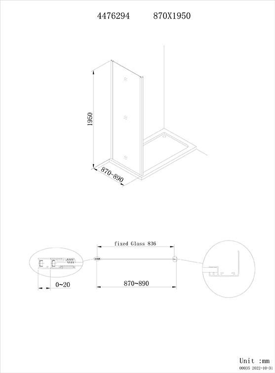 Retour fixe pour paroi de douche Alterna Concerto Access profilé noir mat 90 cm