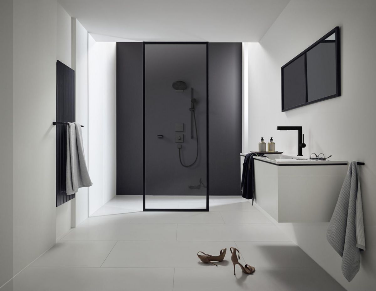 hansgrohe Pulsify S Douche de tête 260 2jet avec raccord mural, Noir mat