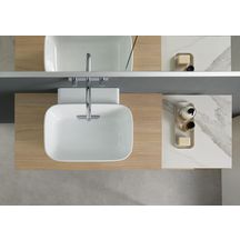 Plan de lavabo Geberit ONE, découpe centrale, pour lavabo à poser en forme de vasque: B=75cm, H=3cm, T=47cm, chêne / mélamine structuré bois