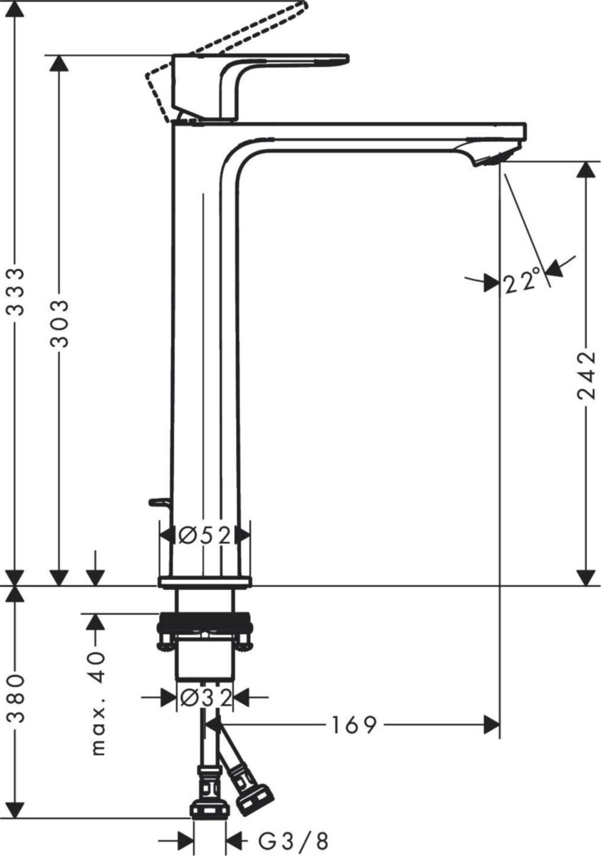 Mitigeur lavabo REBRIS S 240 CoolStart pour vasque à poser avec tirette et vidage Chromé : Réf : 72580000