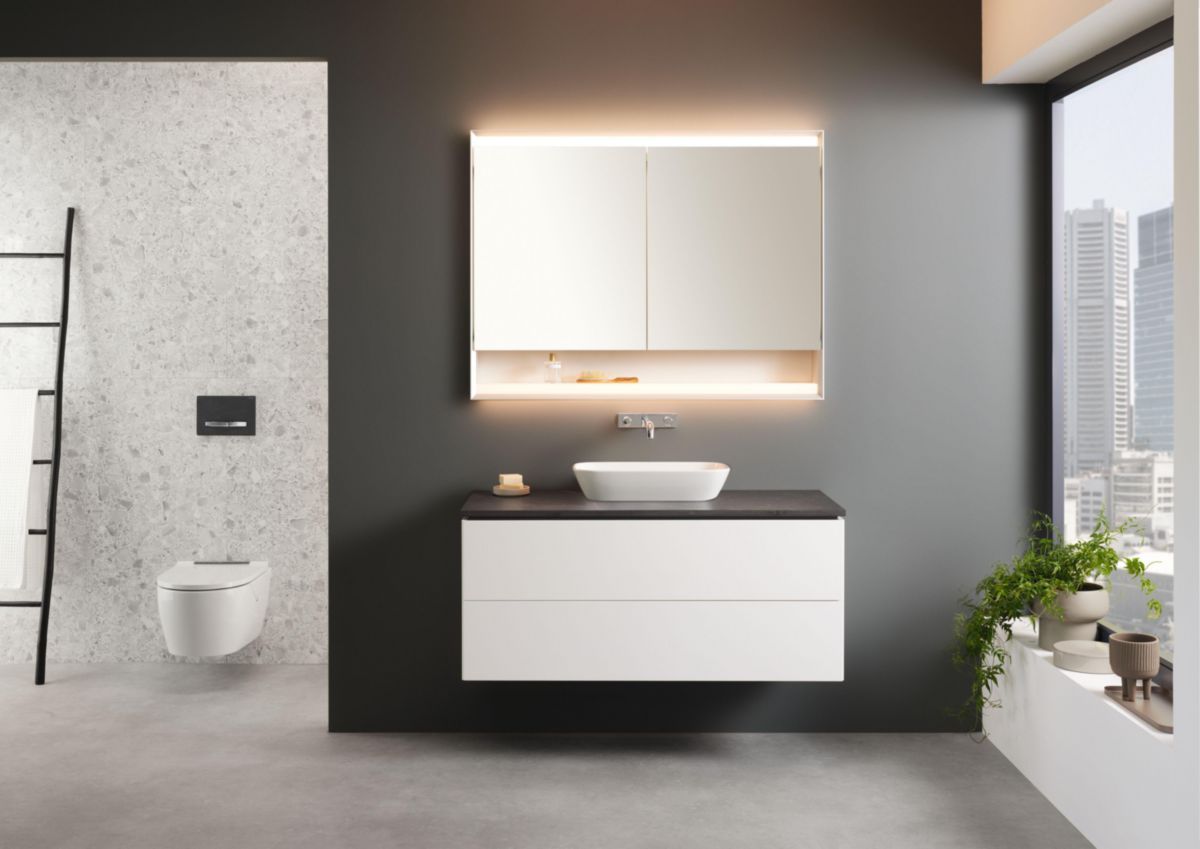 Meuble bas pour lavabo Geberit ONE, avec deux tiroirs: Largeur de lavabo=120cm, H=50.4cm, T=47cm, blanc / laqué mat