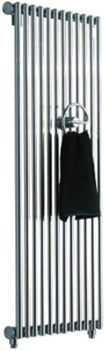 Radiateur eau chaude Acova Kéva  vertical simple, puissance 475W (dT50), hauteur 1500 mm, largeur 398 mm, 12 éléments, raccordement excentré par le bas, Aller/Retour réversible, appareil réversible Haut/Bas, finition chromée Réf. HKO-150-040