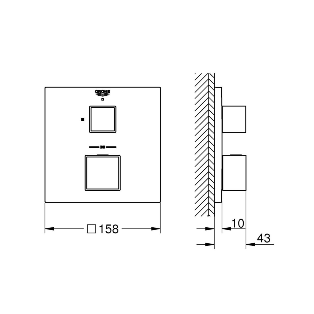 Mitigeur thermostatique 1 sortie avec vanne d'arrêt Grohtherm Cube Hard Graphite brossé Réf. 24153AL0