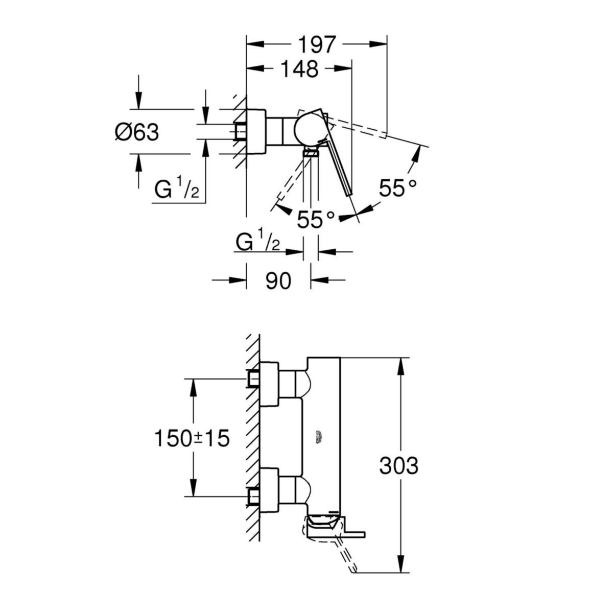 Mitigeur monocommande Douche GROHE Plus Supersteel Réf. 33577DC3