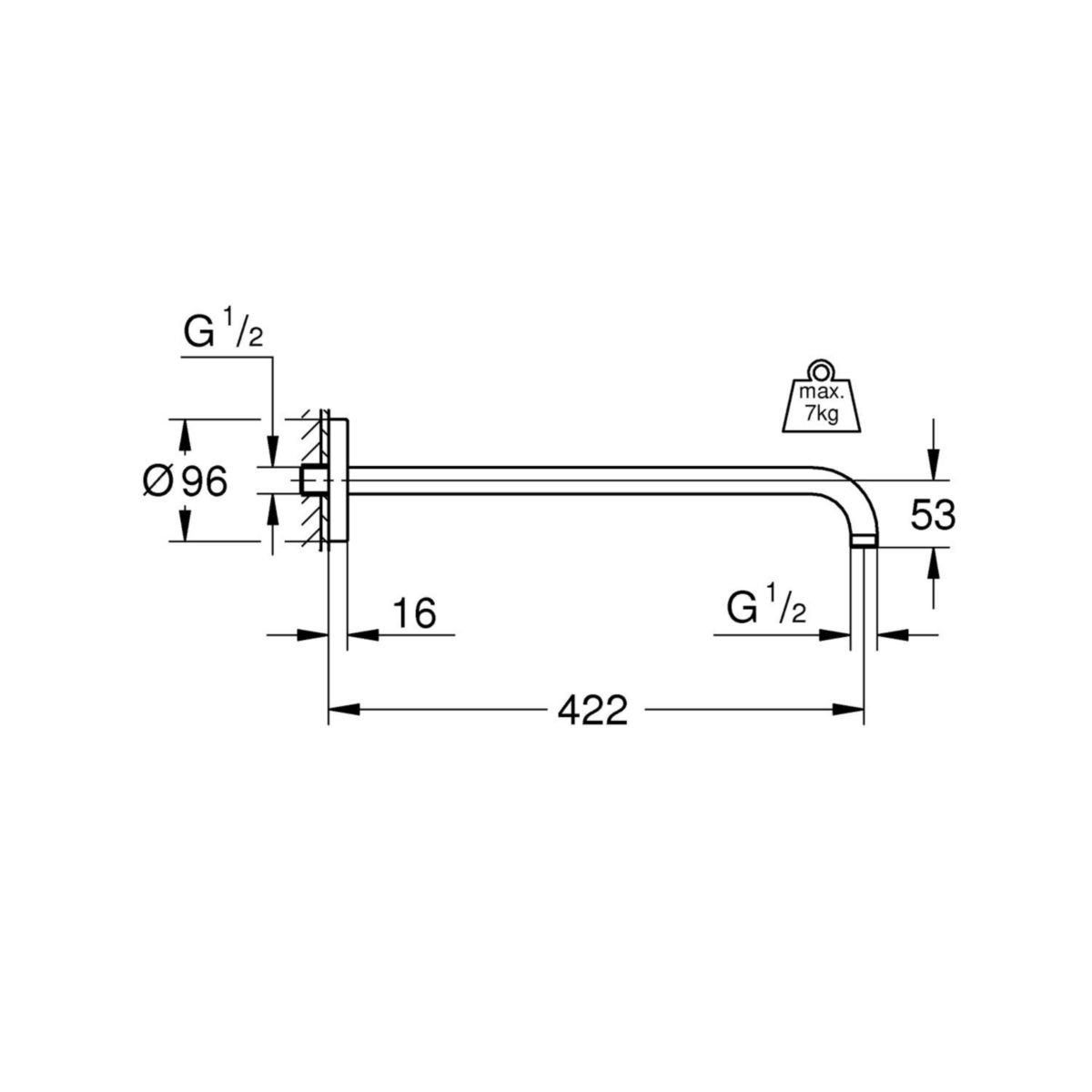 Bras de douche 422 mm Rainshower Chromé 26146000