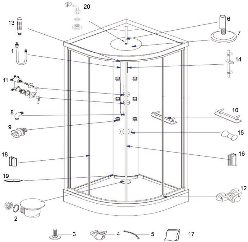 Poignée de porte pour cabines Alterna Plénitude 1726052 et SEDUCTA 1952663/1952664 (lot de 2)