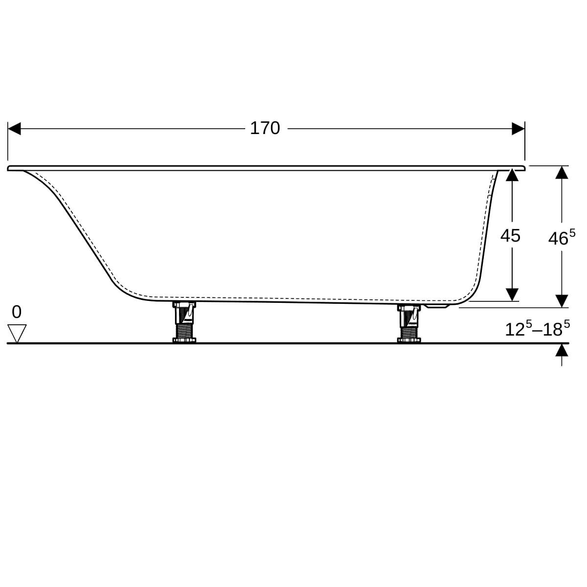 Baignoire rectangulaire Soana - bandeau fin - avec pieds - 170 x 70 cm - blanc Réf. 554.002.01.1