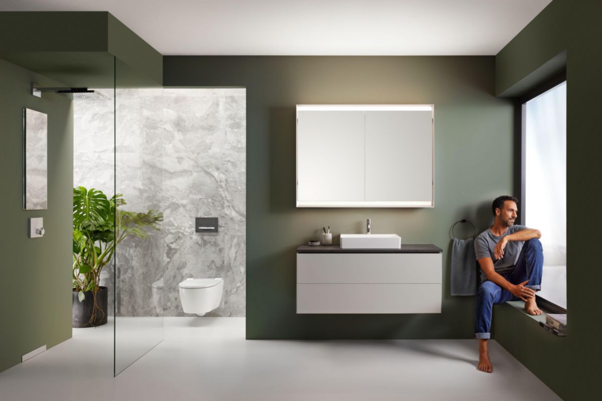 Meuble bas pour lavabo Geberit ONE, avec deux tiroirs: Largeur de lavabo=120cm, H=50.4cm, T=47cm, blanc / laqué mat