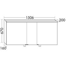 Armoire de toilette FREE 150 cm avec portes miroirs doubles lampe à poser LED, 4200 KCl. Ebloc interrupteur/prise, 1 prise double étagères en verre côtés extérieur du caisson avec miroir intérieur de caisson ferrage droit Réf.SPKD150D