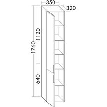 Colonne EQIO SMART hauteur 176 cm, largeur 35 cm, profondeur 29.8 cm avec 2 portes, 4 étagères verres, 1 étagère fixe, charnière gauche, finition blanc brillant, poignée chromée Réf. HSFB035GF3666G0146