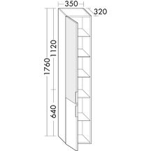 Colonne EQIO SMART hauteur 176 cm, largeur 35 cm, profondeur 29.8 cm avec 2 portes, 1 porte en haut façade miroir, 1 porte en bas, 4 étagères verres, 1 étagère fixe, charnière gauche, finition blanc brillant, poignée chromée Réf. HSKW035GF3666G0146