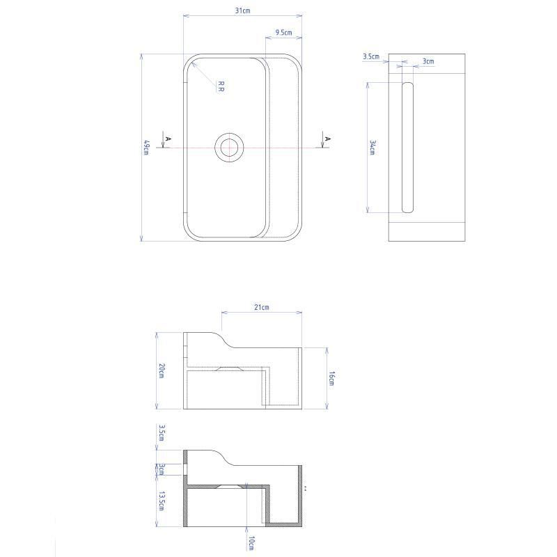 Lave-mains HUGO 50 cm finition blanc mat sans trop plein avec perçement pour mitigeur et porte-serviettes intégré Réf. NS-0032