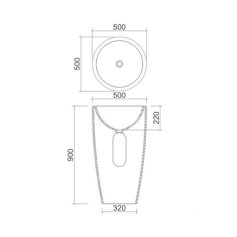 Vasque sur pied KARIA 50 cm sans trop plein sans percement pour mitigeur finition mat Réf. NS-0102