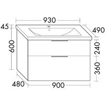 Ensemble EQIO SMART plan de toilette céramique largeur 93 cm avec meuble sous-vasque largeur 90 cm, 2 tiroirs, finition blanc brillant, poignée chromé Réf. SFSQ093F3666C0001G0146