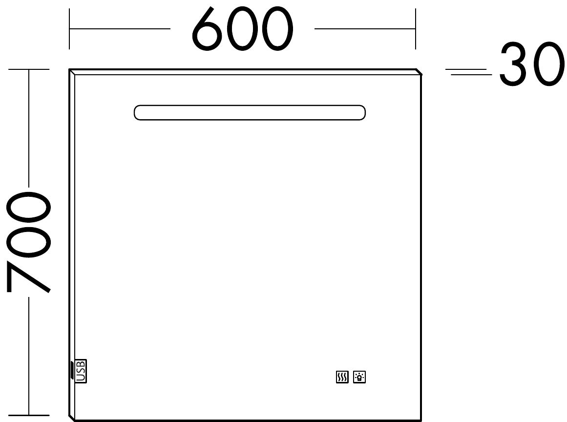 Miroir Fiumo - éclairage Led horizontal avec interrupteur tactile - anti-buée - 2 ports USB - largeur : 600 mm Réf. SIIX060