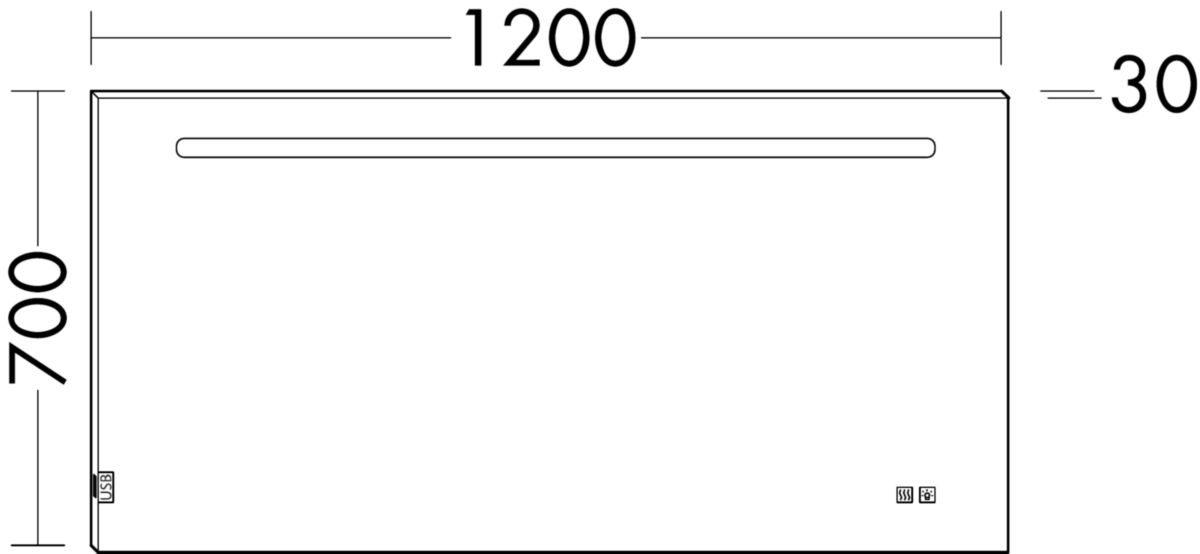Miroir Fiumo - éclairage Led horizontal avec interrupteur tactile - anti-buée - 2 ports USB - largeur : 1200 mm Réf. SIIX120