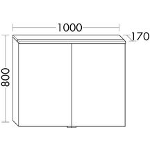 Armoire de toilette EQIO SMART avec éclairage LED, largeur 100cm, hauteur 80 cm, 2 portes, miroir double, bloc interrupteur et prise, étagère en verre, IP24, finition blanc brillant Réf. SPGS100F3666