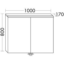 Armoire de toilette EQIO SMART avec éclairage LED miroir et éclairage LED plan de toilette, largeur 100cm, hauteur 80 cm, 2 portes, miroir double, bloc interrupteur et prise, étagère en verre, IP24, finition blanc brillant Réf. SPGT100F3666