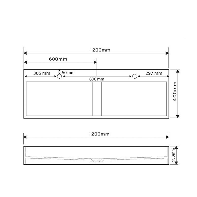 Vasque rectangulaire STELLA 120 x 40 cm finition mat sans trop plein avec perçement pour mitigeur Réf. NS-4201