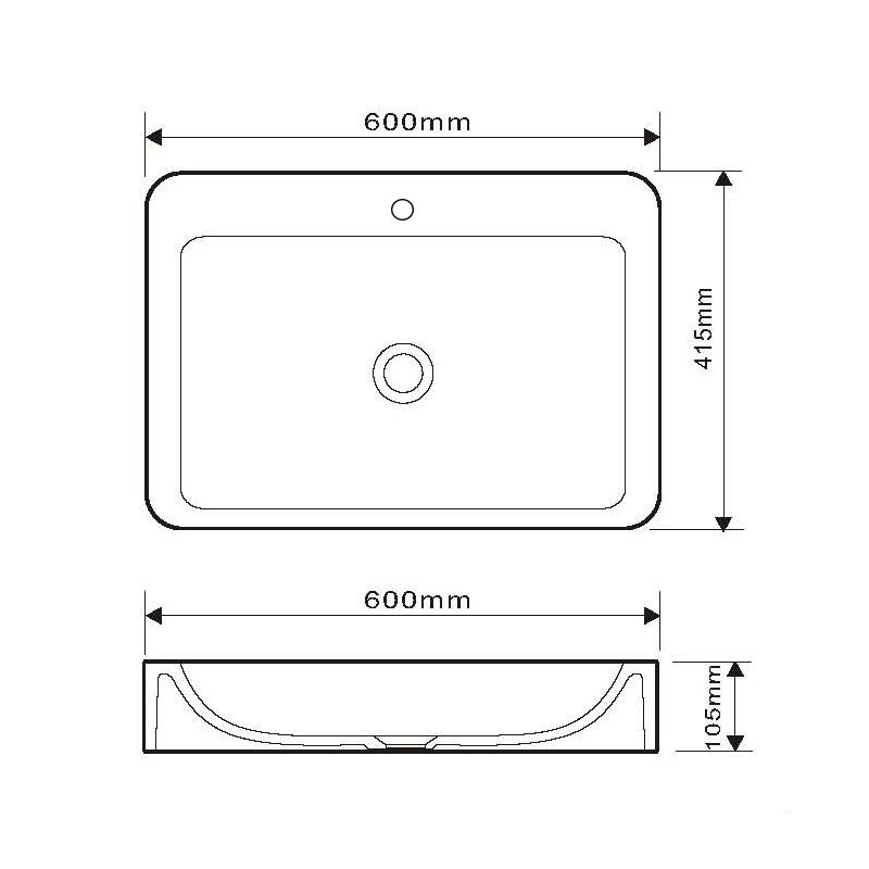 Vasque rectangulaire TARA 60 x 41,5 cm finition mat sans trop plein Réf. NS-5209