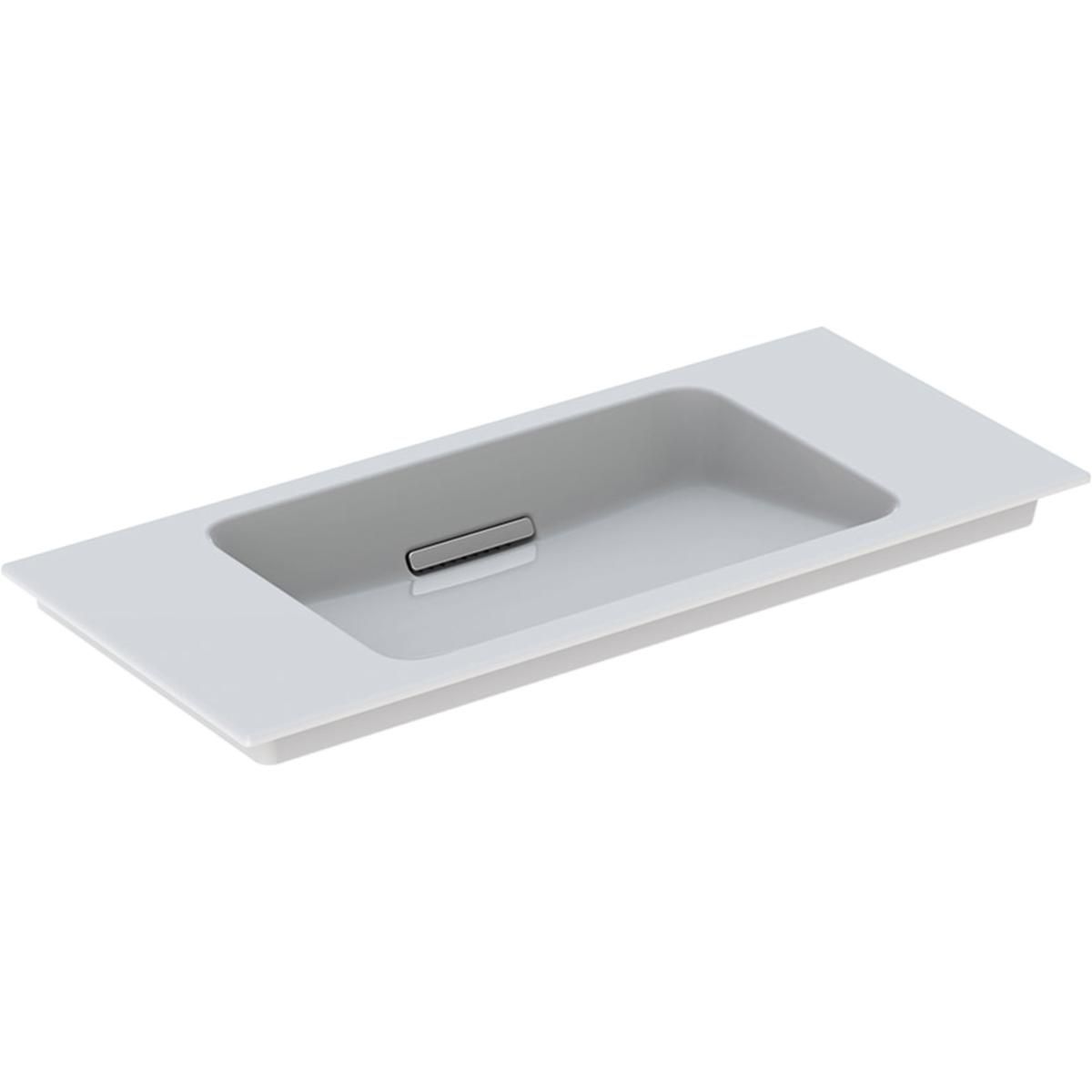 Lavabo pour meuble Geberit ONE sortie horizontale, compact, 90x40cm, sans trou de robinetterie, trop-plein dissimulé, blanc, KeraTect, chromé brillant Réf. 500.395.01.1