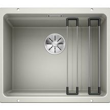 Cuve à intégrer sous plan en SILGRANITPuraDur BLANCO ETAGON 500-U 1 Cuve sans égt vidage 90mm InFino manu et siphon couleur Gris Rocher glissière inox garantie 10 ans Réf. 522228