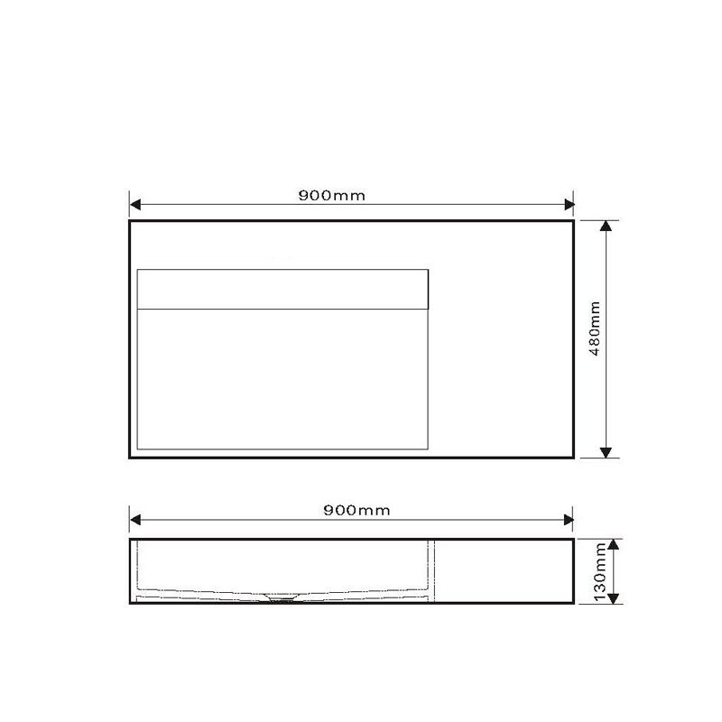 Vasque rectangulaire VITTORIA II 90 x 48 cm finition blanc mat sans trop plein sans perçement Réf. NS-6001-NO