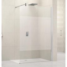 Paroi de douche LUNES H 80 cm extensible 77 cm à 78,5 cm, fixe, avec barre de renfort de 70 cm extensible jusqu'à 100 cm, réversible, en verre sérigraphié quadra et profilé chromé Réf. LUNESH80-14K