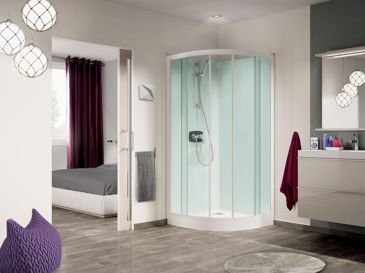 Cabine de douche Kineprime glass 90 rond coulissant receveur haut mecanique réf. CA772MTN