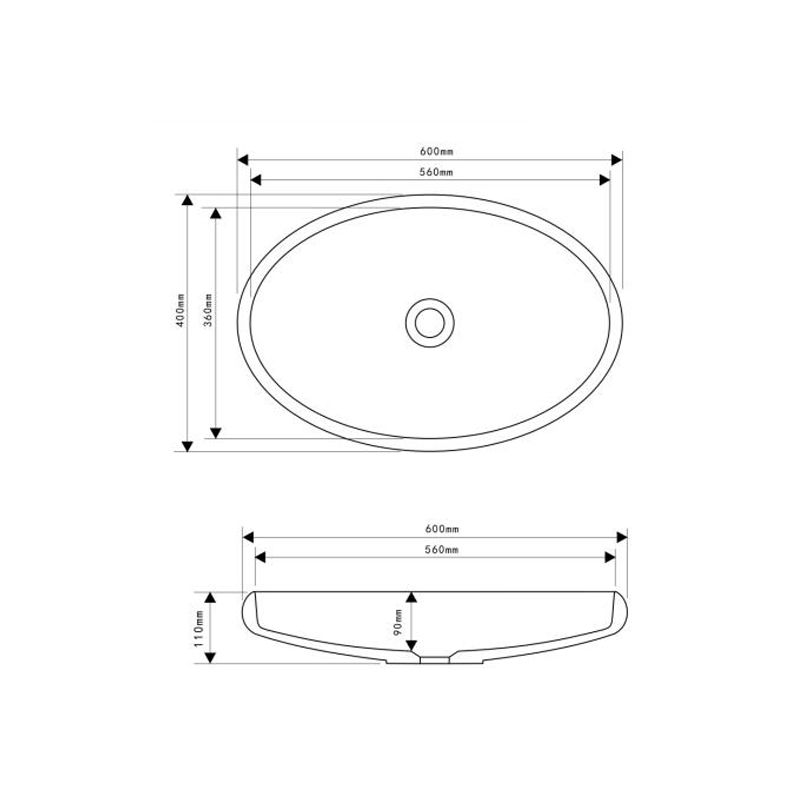 Vasque ovale ORNELLA 60 cm finition mat sans trop plein Réf. NS-8809