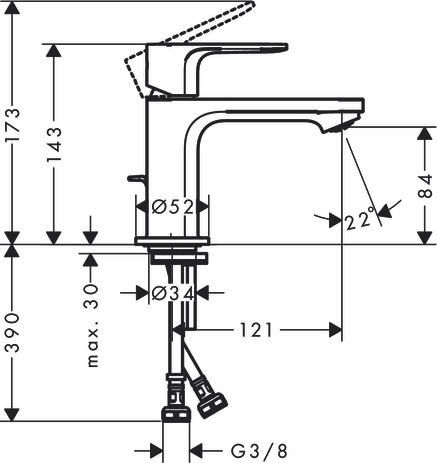 Mitigeur de lavabo 80  Rebris S CoolStart avec tirette et vidage métallique Chromé Réf. 72584000