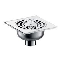 Siphon de sol à encastrer pour salle de douche ou caniveau à pente laiton chromé 140x140 pour garde d'eau 20mm sortie D40 H78mm réf.684000