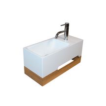 Lave-mains JAPANDI vasque Solid Surface avec plage de pose et porte-serviette chêne massif  réf: 1147301