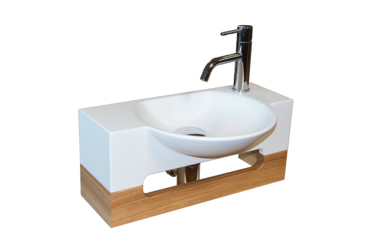 Lave-mains JAPANDI BABY vasque Solid Surface et porte-serviette chêne massif réf: 1147311