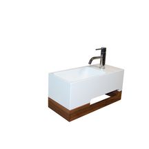 Lave-mains JAPANDI vasque Solid Surface avec plage de pose et porte-serviette noyer massif réf: 1147302