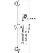 Ensemble de douche Antica avec barre, flexible, douchette 2 jets (pluie, massant), système anti-calcaire avec picots souples, chromée