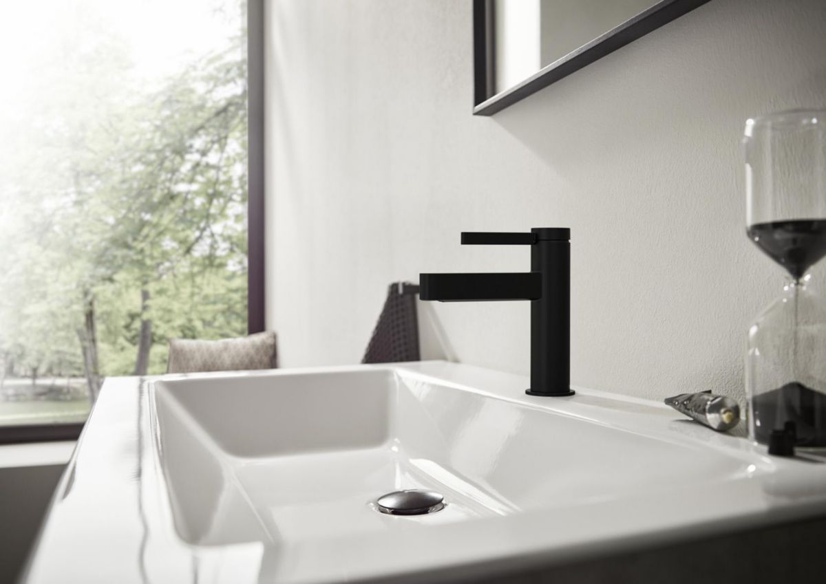 hansgrohe Finoris Mitigeur de lavabo 100, bonde Push-Open, Noir mat