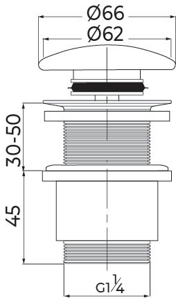 Bonde lavabo clic clac déco sans trop plein chromé H69 mm Altech