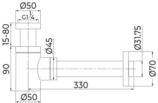 Siphon design carré en laiton chromé 33X42 Altech