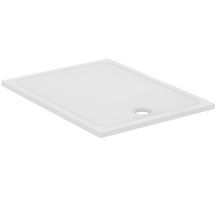 Receveur de douche rectangulaire en grès fin 120 x 90 cm Okyris+ blanc, version droite extra-plat 4 cm d'épaisseur émaillé 3 faces à encastrer ou à poser ressaut interne de 2 cm max bonde non fournie Ø 9 cm Réf P021501